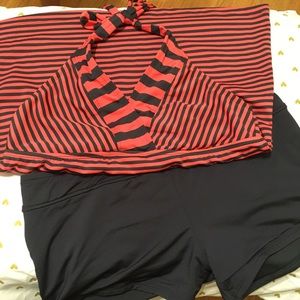 Stripped Halter Tankini Set Two Piece Swimsuit